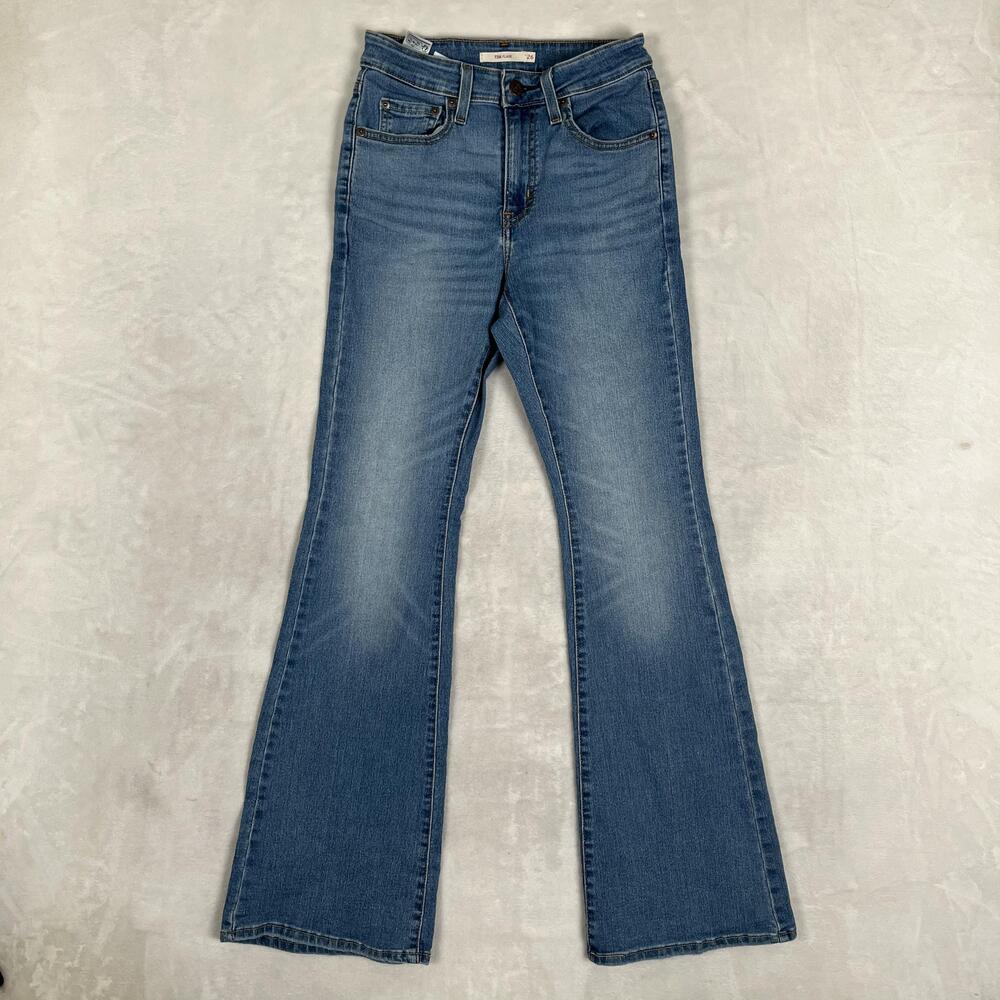 Levi's 726 High Rise Flare Jeans Womens 26x32 Blue Medium Wash Stretch Denim